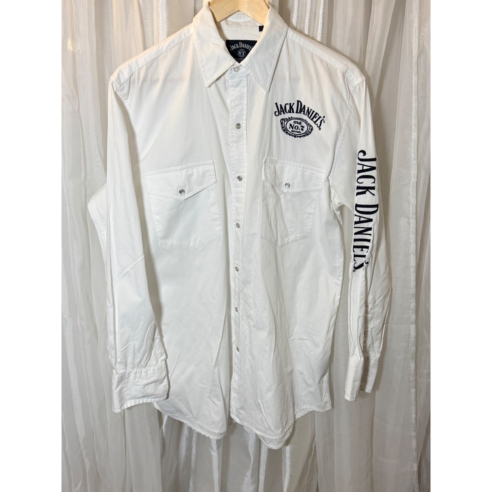 Jack Daniels Button Down Shirt Mens Medium White Embroidered Western Pearl Snap